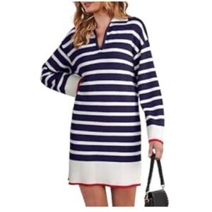 Navy and White Striped Sweater Dress